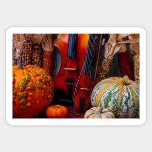 Old Violins Among Autumn Harvest Sticker
